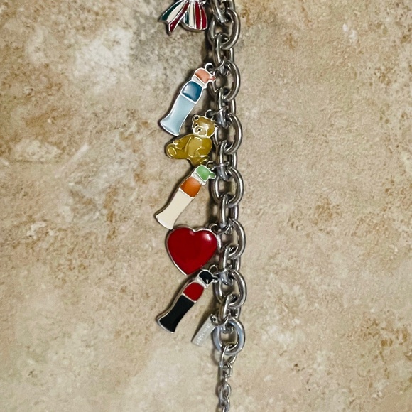 MOSCHINO Silver Tone Toggle Charm Bracelet w/Logo Jewelry Pouch - Picture 2 of 6